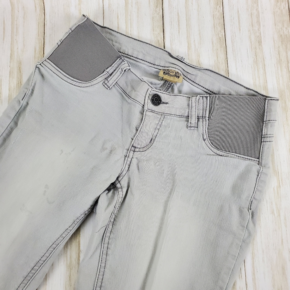 Indigo maternity distressed cropped gray jeans